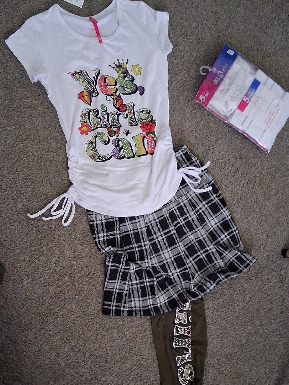 Yes Girls Can Graphic Tee & Plaid Skirt Outfit